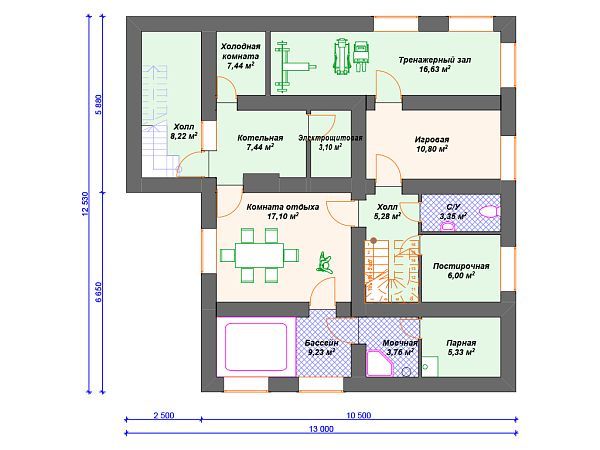 Проект деревянного дома из бревна 10 на 12 м с мансардой и террасой S4-327 (ДО-043)