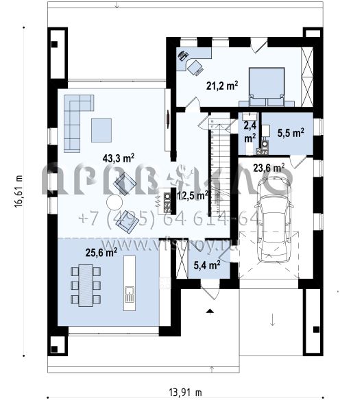 Проект двухэтажного дома в стиле хай-тек с цокольным этажом S3-405-1 (Zx123 P)