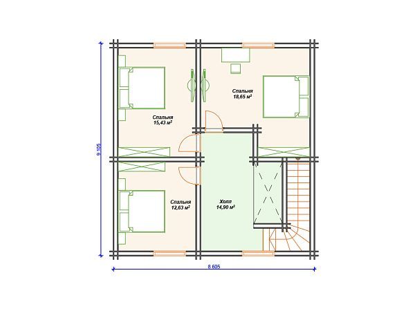 Проект деревянного дома с 3 спальнями S4-133 (ДС-151)