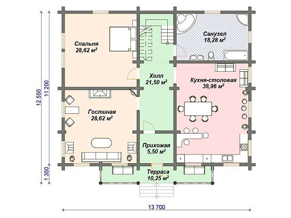 Проект деревянного дома 11 на 14 м с мансардой S4-301 (ДО-076)