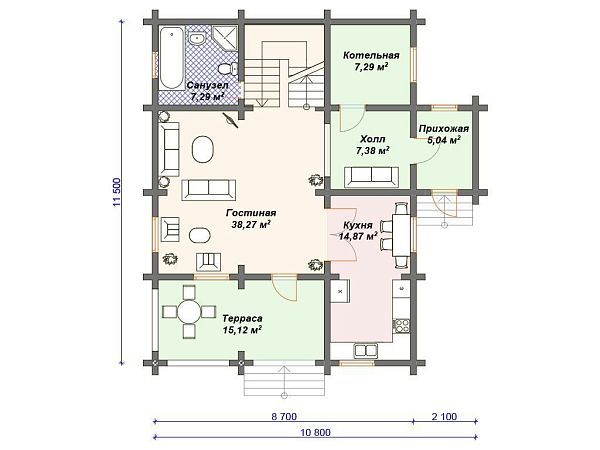 Проект деревянного дома из бревна с 3 спальнями и мансардой S4-179 (ДО-088)