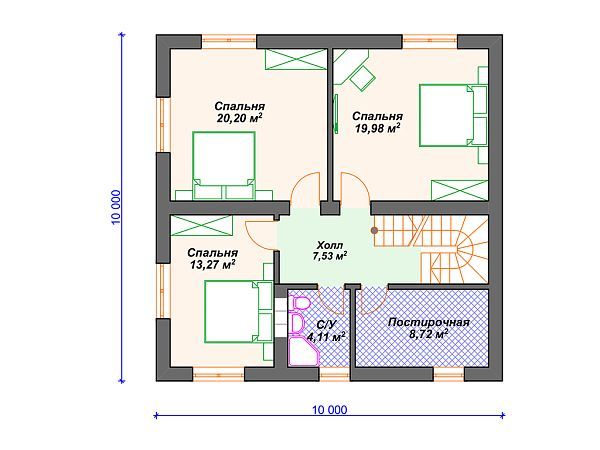 Проект дома с 3 спальнями и навесом для машины S4-168 (К-345)