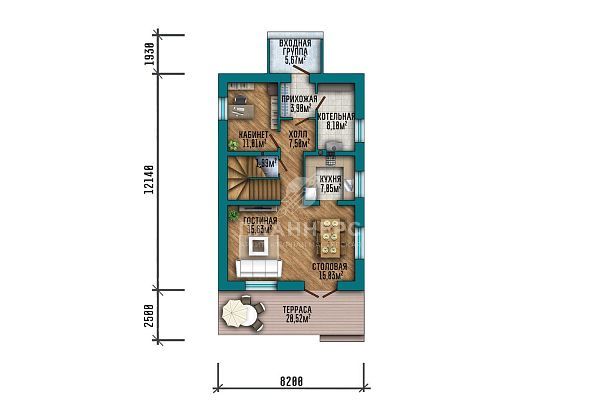 Проект в стиле барнхаус с тёмным фасадом и террасой S2-147 (512-147-2)