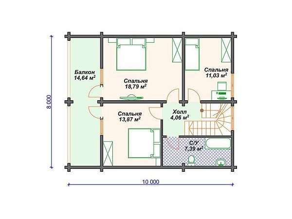 Проект деревянного дома из бруса с мансардой  S4-163 (ДС-173)
