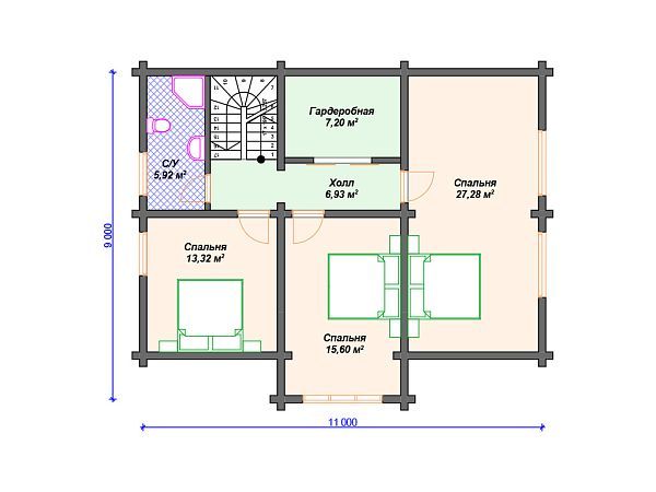 Проект деревянного дома с 3 спальнями S4-176 (ДС-119)