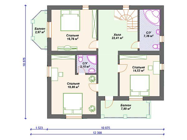 Проект каменного дома с эркером и террасой S4-190 (К-084)