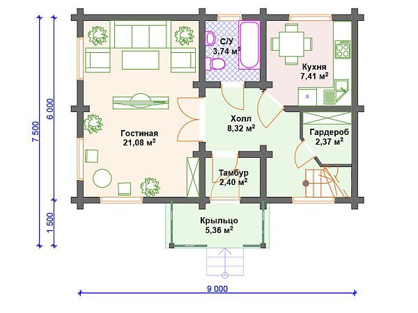 Проект деревянного дома с 3 спальнями и вторым светом S4-104 (ДС-140)