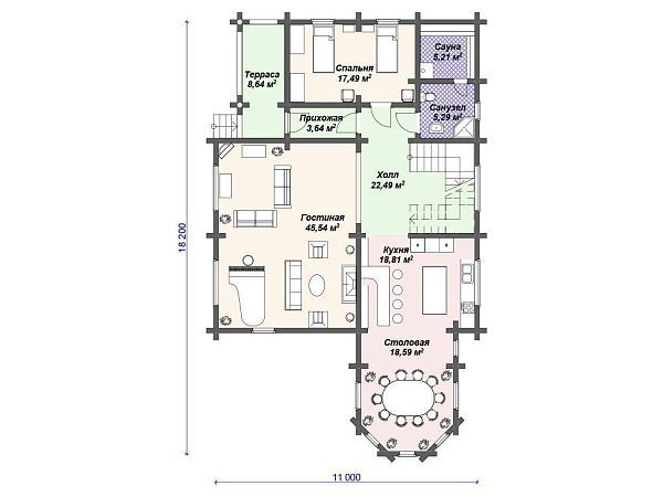 Проект деревянного дома для узкого участка 11 на 18 м S4-227 (ДО-073)