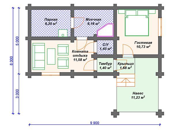 Проект деревянной бани SB4-39 (Б-029)