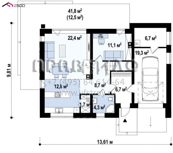 Проект частного дома с большой угловой террасой s3-208-1 (Z240)