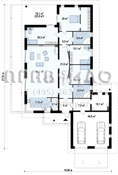 Проект просторного частного дома с пристроенным гаражом  S3-271 (Z82)