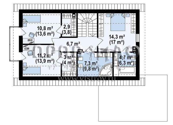 Проект мансардного коттеджа с пристроенным гаражом на один автомобиль S3-179-6 (Z370)