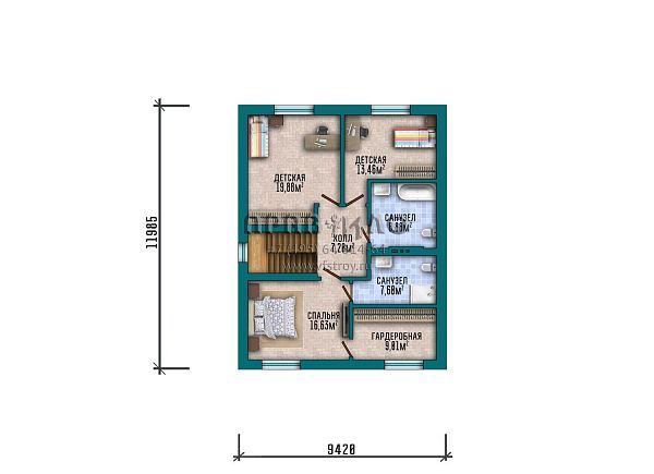 Проект двухэтажного дома простой формы с большими окнами S2-177 (327-177-2)