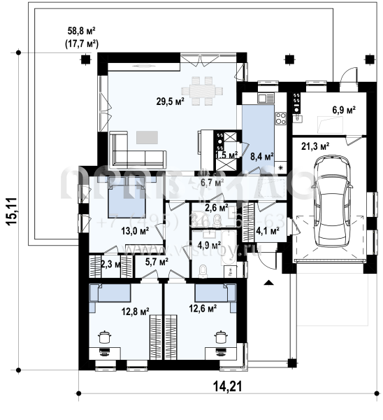 Вариант проекта одноэтажного дома Z204 с подвалом под гаражом  S3-178 (Z204 GP P)