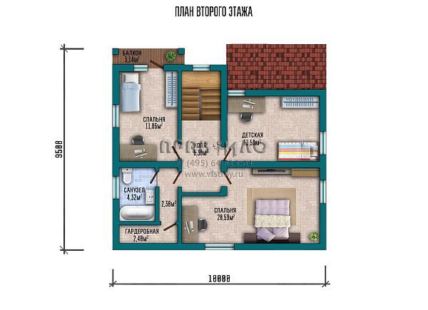 Проект дома с мансардой и отделкой сайдингом под дерево S2-161 (080-131-1М)