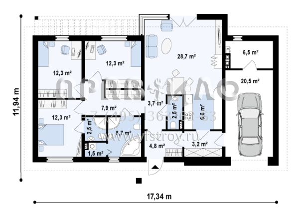 Проект строительства одноэтажного оригинального дома  S3-133-4(Z165 v2)