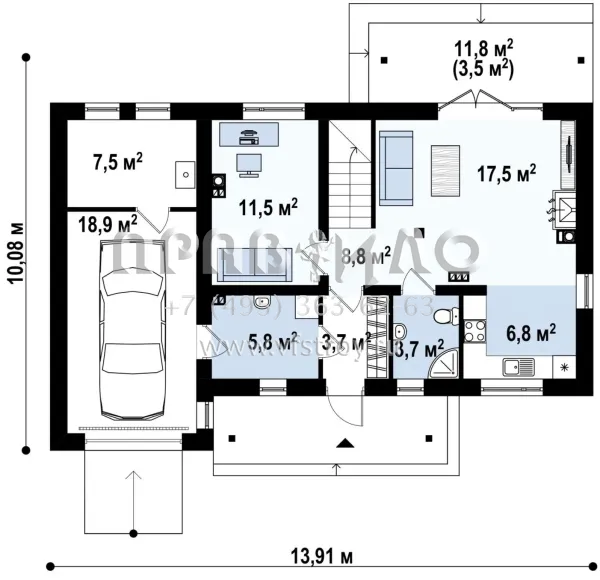 Проект коттеджа с мансардой, встроенным гаражом и террасой S3-139-6 (Z210 GLt)