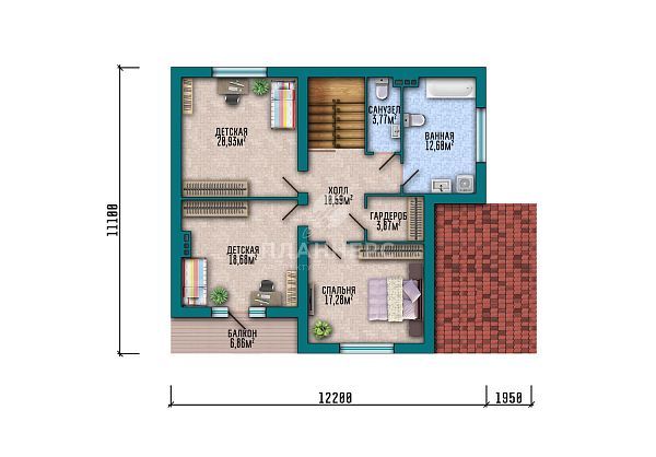 Проект с мансардой, террасой и двухскатной крышей S2-194 (453-194-1М)