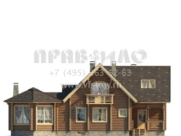 Проект деревянного дома с шестигранной верандой и цокольным этажом S7-249(1-33)