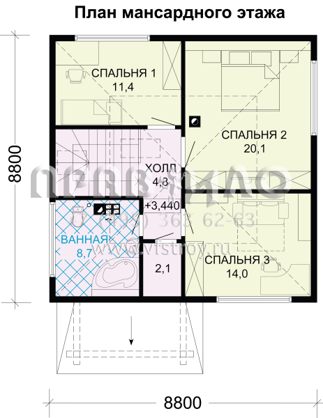 Проект дома из бруса с шатровой крышей S7-126 (1-37)