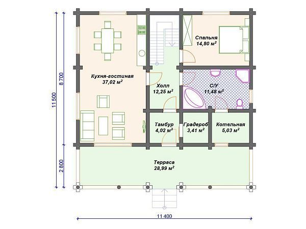 Проект деревянного дома из бревна 11 на 11 м с мансардой S4-229 (ДО-139)