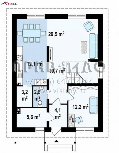 Проект двухэтажного дома с большой гостиной и пятью комнатами S3-157-10 (Zx24 a k)
