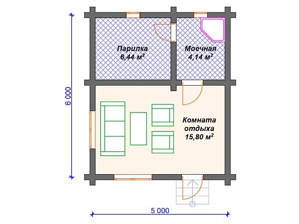 Проект деревянной бани SB4-26 (Б-027)