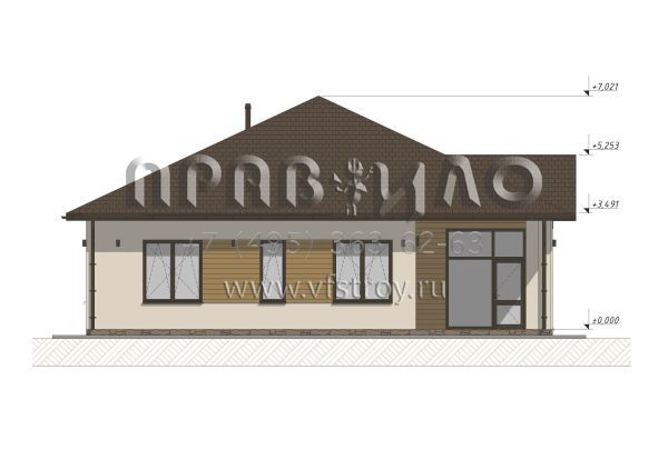 Проект одноэтажного дома со вторым светом для неровного участка S-152