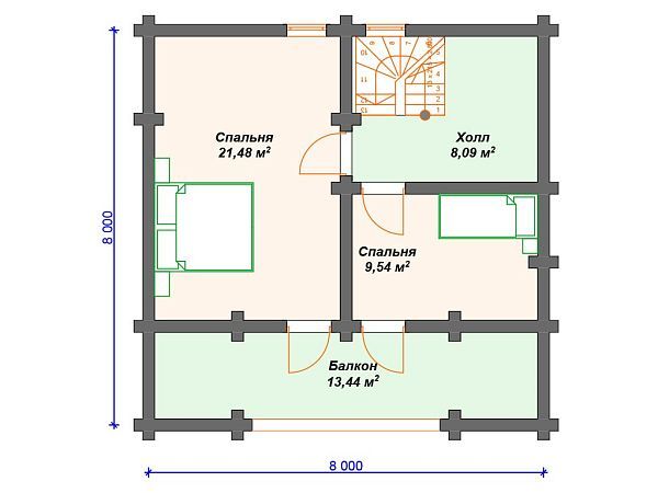Проект деревянного дома 8 на 8 м с мансардой S4-107 (ДО-063)