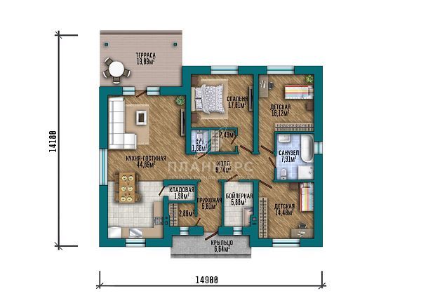 Проект с фасадом из серого кирпича и террасой S2-155 (550-156-1)