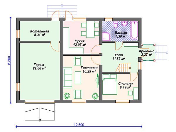Проект каменного дома с гаражом S4-148 (К-278)