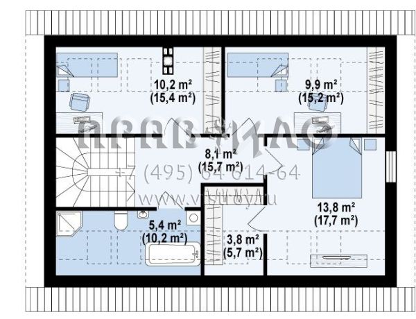 Проект двухэтажного дома с тремя спальнями  S3-148-1(Z267)