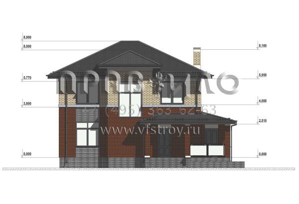 Проект двухэтажного дома с четырьмя спальнями, облицованного кирпичом S-160