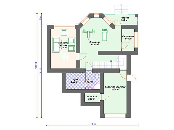 Проект каменного дома с гаражом и эркером S4-263 (К-130)