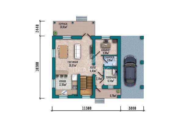 Проект с мансардой, террасой и фасадом из серого кирпича S2-166 (506-166-1МГ)