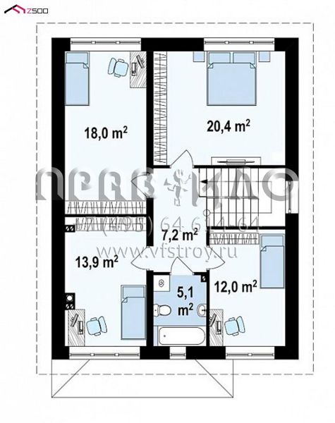 Проект двухэтажного дома с большой гостиной и пятью комнатами S3-157-10 (Zx24 a k)