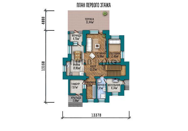 Проект красивого дома со сложной крышей, большой террасой и двумя балконами S2-233 (019-233-1М)