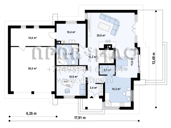 Проект просторного дома для большой семьи с камином  S3-267 (Z31)