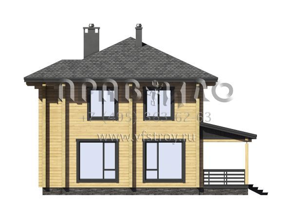Проект двухэтажного деревянного дома с террасой S7-145 (1-53)