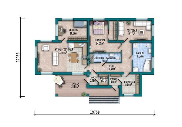 Проект с фасадом из сайдинга и террасой S2-160 (504-160-1)