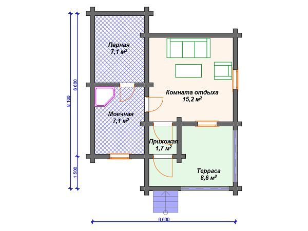 Проект деревянной бани SB4-40 (Б-033)