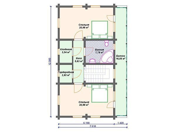 Проект деревянного дома из бревна для узкого участка с 3 спальнями S4-151 (ДО-162)