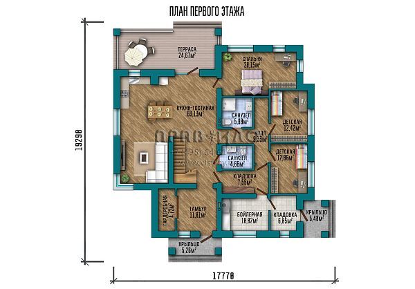 Проект стильного современного дома с большими террасами на втором этаже и эксплуатируемой кровлей S2-351 (194-351-2)
