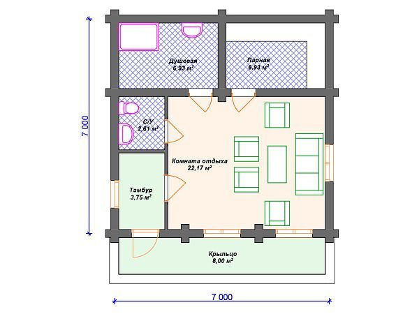 Проект деревянной бани SB4-50 (Б-053)