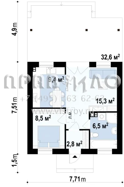 Проект маленького сельского домика  S3-44 (Z60)