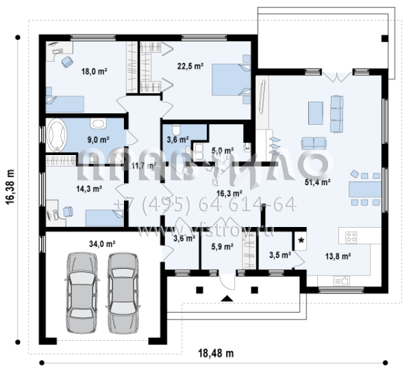 Проект одноэтажного дома с большим гаражом S3-213-1 (Z26)