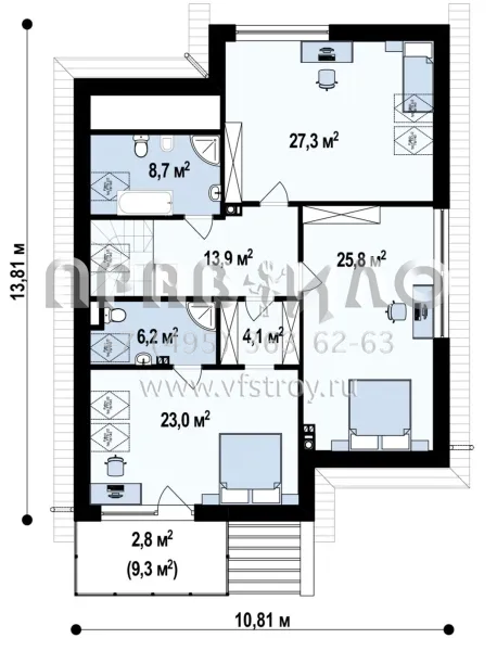 Проект загородного дома с камином в гостиной  S3-213-2 (Z288)