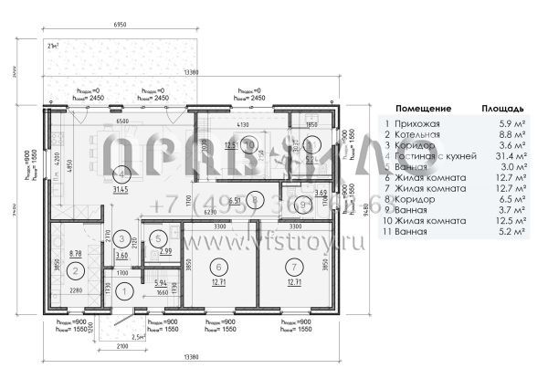 Проект просторного одноэтажного дома из ж/б панелей с плоской кровлей SP-106