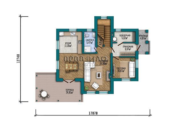 Проект современного дома с мансардным этажом и комбинированной кровлей S2-179 (318-179-1М)