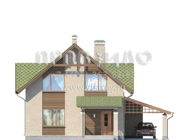 Экономичный дом с навесом для автомобиля S7-129 (3-09)
